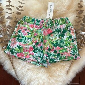 NWT Janie and Jack green tropical print draw shorts with pockets girls!